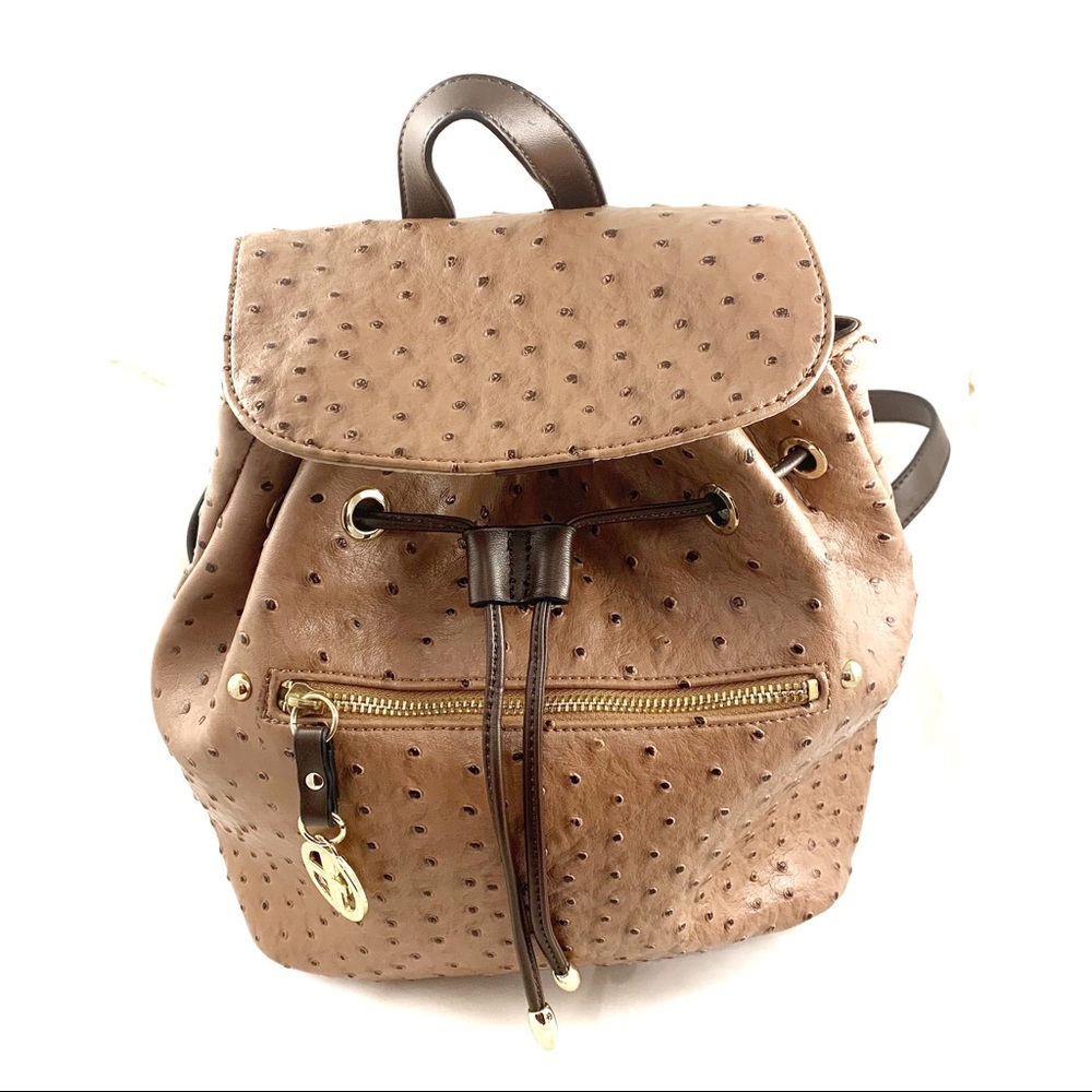 Gianni Bernini Brown Ostrich Drawstring Backpack